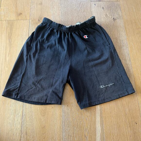 Vintage Champion Black Baggy Shorts 90s Mens Size L 36-38 Elastic Waist - Picture 1 of 6